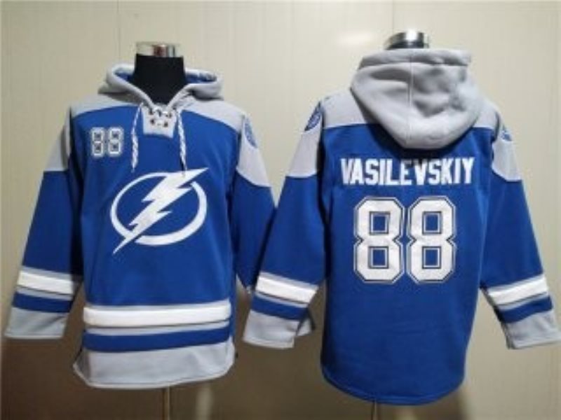 NHL Lightning 88 Andrei Vasilevskiy Blue Ageless Must-Have Lace-Up Pullover Hoodie