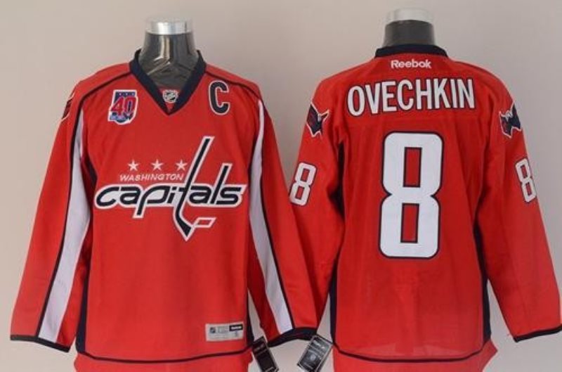 NHL Capitals 8 Alex Ovechkin Red 40th Anniversary Men Jersey