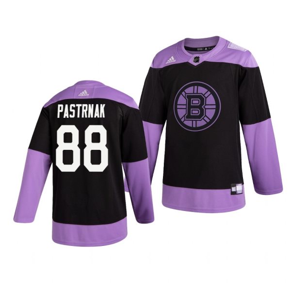 NHL Bruins 88 David Pastrnak Black Purple Hockey Fights Cancer Adidas Men Jersey