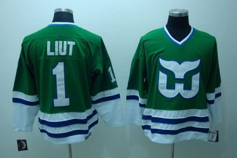 NHL Whalers 1 Mike Liut Green CCM Throwback Men Jersey