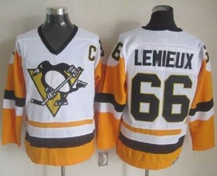 NHL Penguins 66 Mario Lemieux White Black CCM Throwback Men Jersey