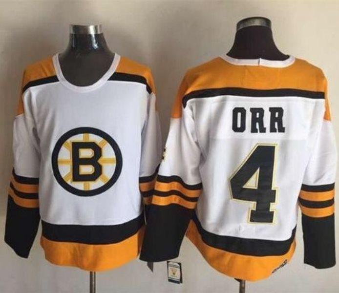 NHL Bruins 4 Bobby Orr Yellow White CCM Throwback Men Jersey