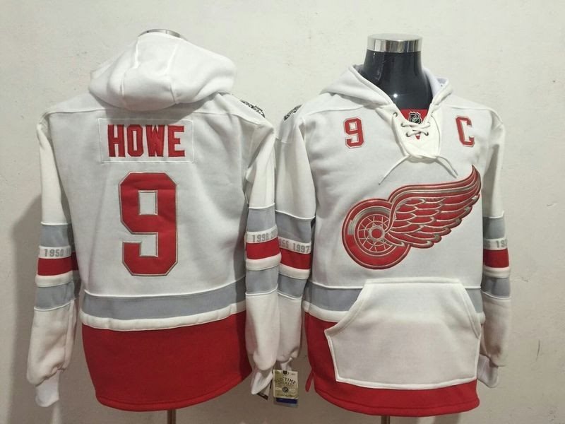 NHL Red Wings 9 Gordie Howe White 100th Anniversary Men Sweatshirt