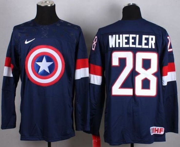 Olympic Team USA 28 Blake Wheeler Navy Blue Captain America Fashion Stitched NHL Jersey