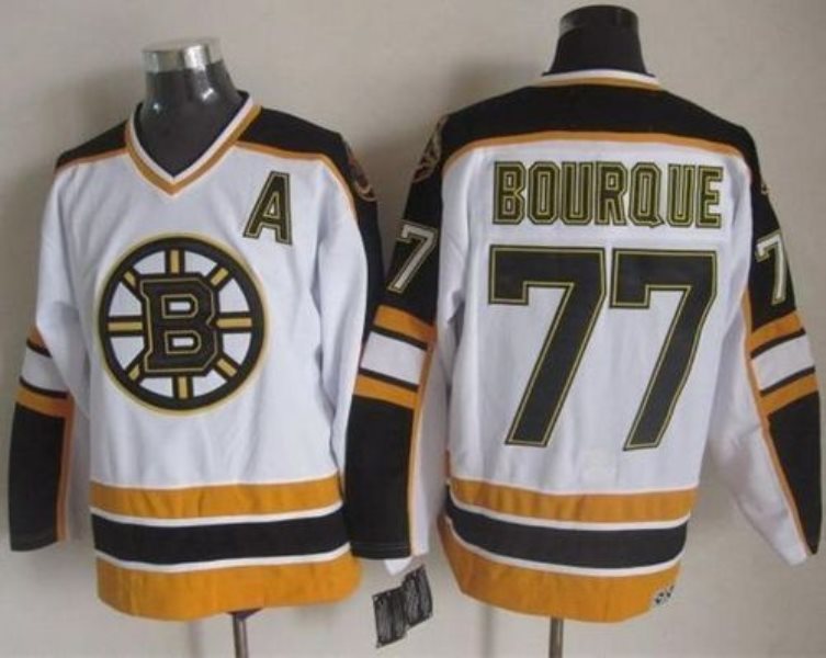 NHL Bruins 77 Ray Bourque White-Black CCM Throwback Men Jersey