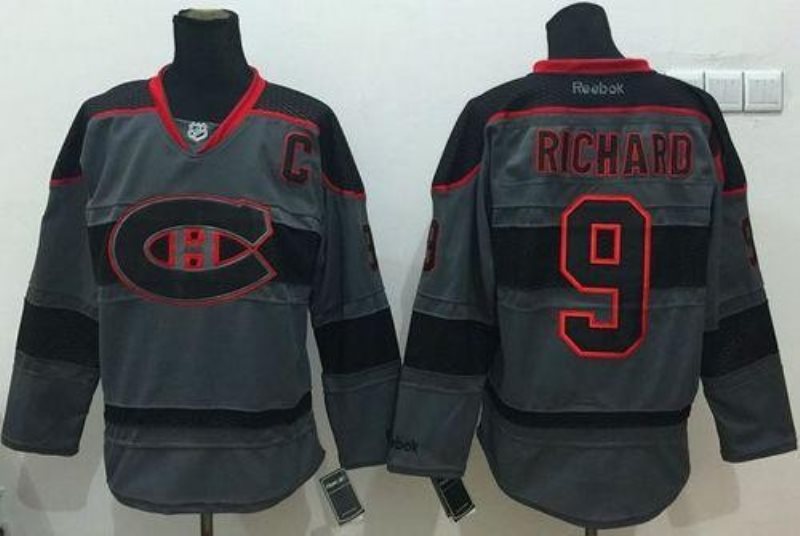 NHL Canadiens 9 Maurice Richard Charcoal Cross Check Fashion Men Jersey
