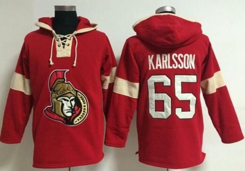 NHL Senators 65 Erik Karlsson Red Hooded Men Sweatshirt