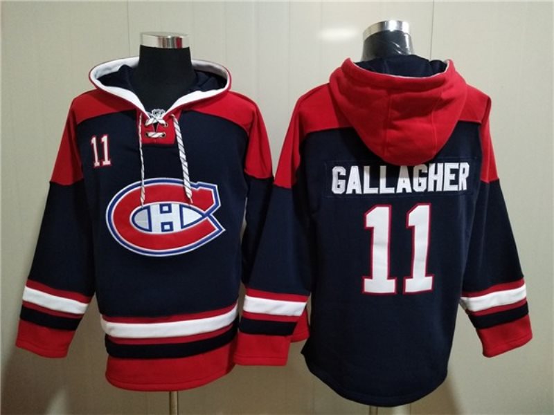 NHL Canadiens 11 Brendan Gallagher Navy Ageless Must-Have Lace-Up Pullover Hoodie Sweatshirt