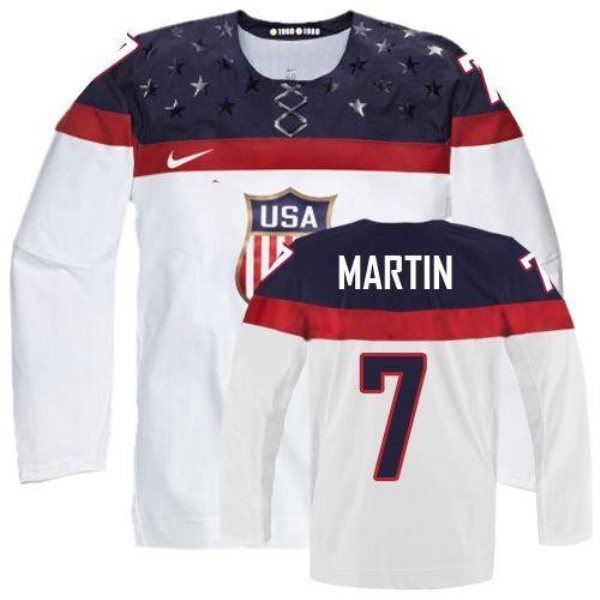 2014 Olympic Team USA No.7 Paul Martin White Hockey Jersey