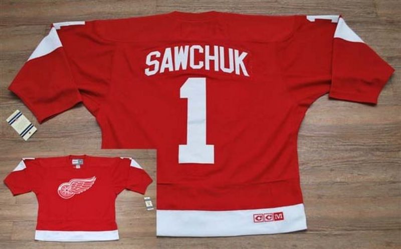 NHL Red Wings 1 Terry Sawchuk Red CCM Throwback Men Jersey