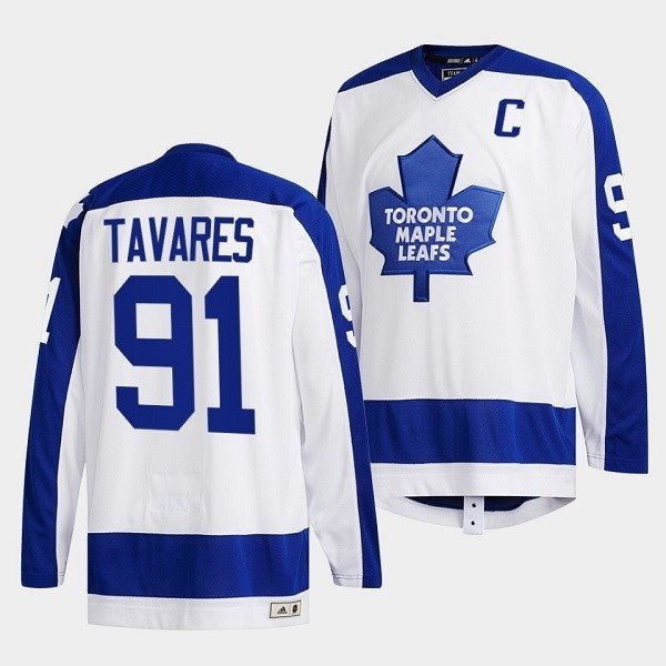 NHL Leafs 91 John Tavares White Classics Primary Logo Adidas Men Jersey
