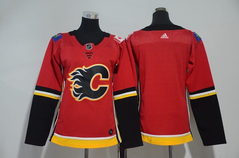 NHL Flames Blank Red Adidas Women Jersey