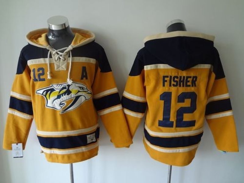 NHL Predators 12 Mike Fisher Yellow Men Sweatshirt