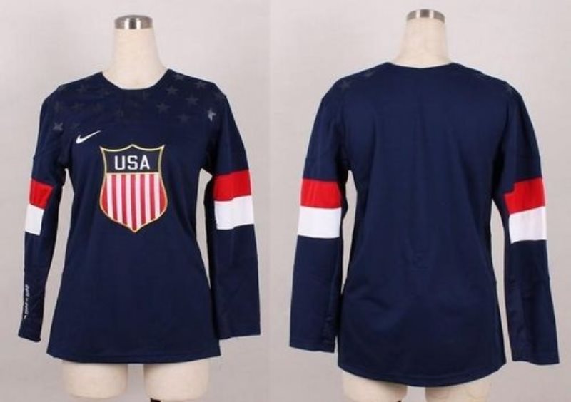 2014 Olympic Team USA Blank Navy Blue Women Hockey Jersey
