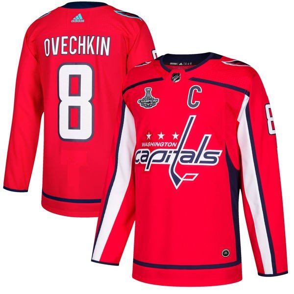 NHL Washington Capitals 8 Alexander Ovechkin Adidas Red 2018 Stanley Cup Champions Patch Men Jersey