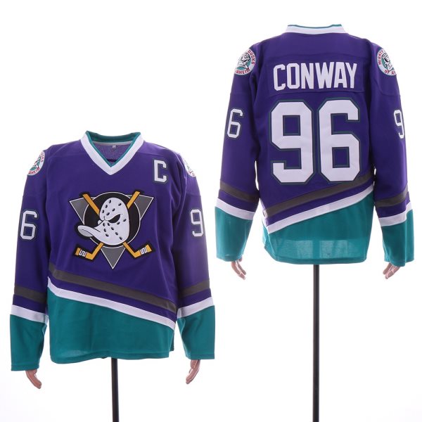 Anaheim Mighty Ducks 96 Charlie Conway Purple Movie Hockey Men Jersey