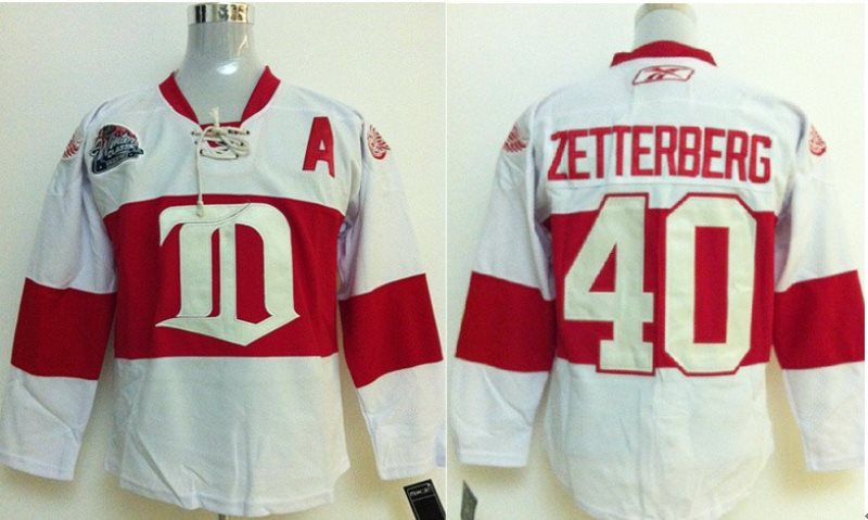 NHL Red Wings 40 Henrik Zetterberg With A Patch White Reebok Men Jersey
