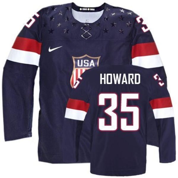 2014 Olympic Team USA No.35 Jimmy Howard Navy Blue Hockey Jersey