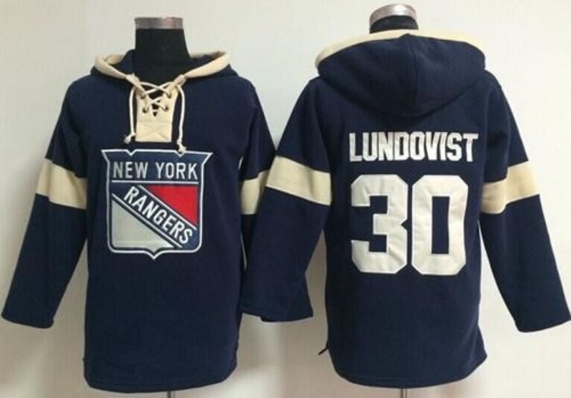 NHL Rangers 30 Henrik Lundqvist Navy Blue Hooded Men Sweatshirt