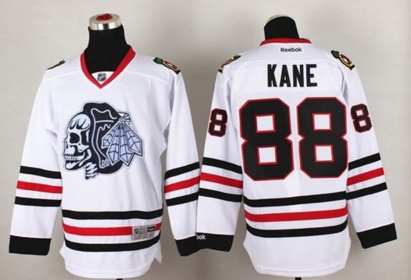 NHL Blackhawks 88 Patrick Kane White(White Skull) Men Jersey