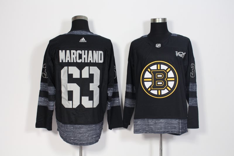 NHL Bruins 63 Brad Marchand Black 1917-2017 100th Anniversary Adidas Men Jersey