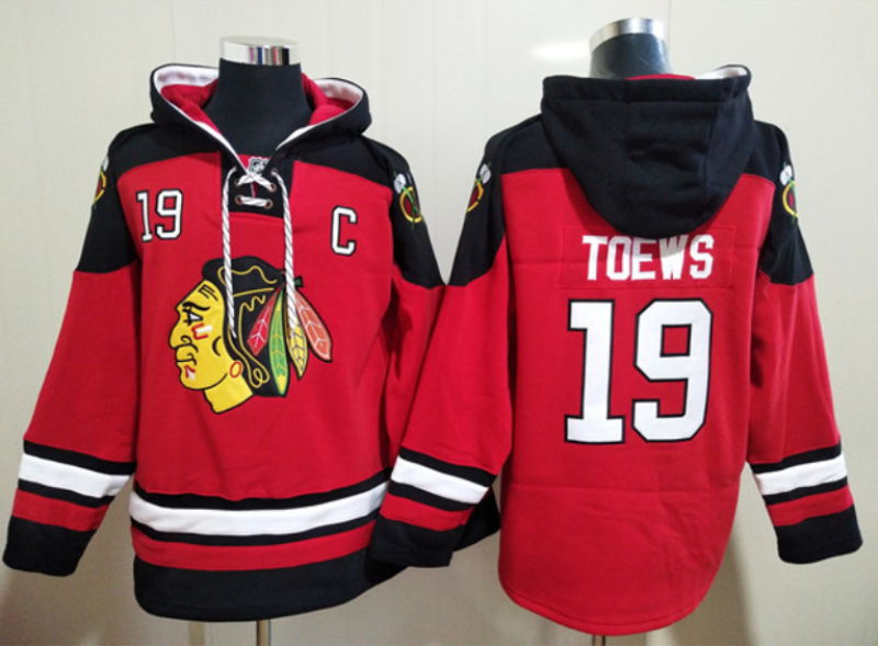 NHL Blackhawks 19 Jonathan Toews Red Ageless Must-Have Lace-Up Pullover Hoodie Sweatshirt