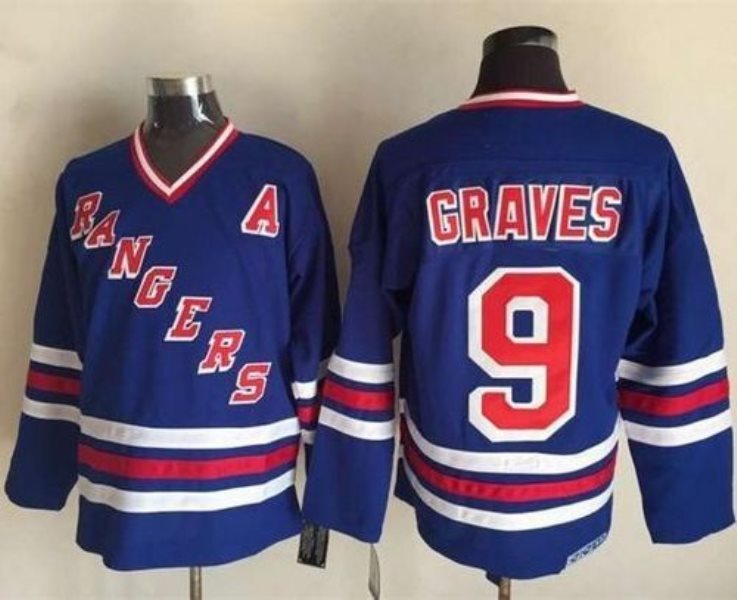NHL Rangers 9 Adam Graves Blue Heroes of Alumni A Patch CCM Men Jersey