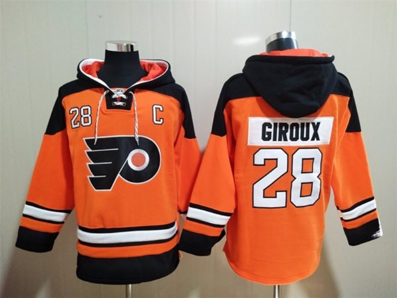 NHL Flyers 28 Claude Giroux Orange Ageless Must-Have Lace-Up Sweatshirt Hoodie
