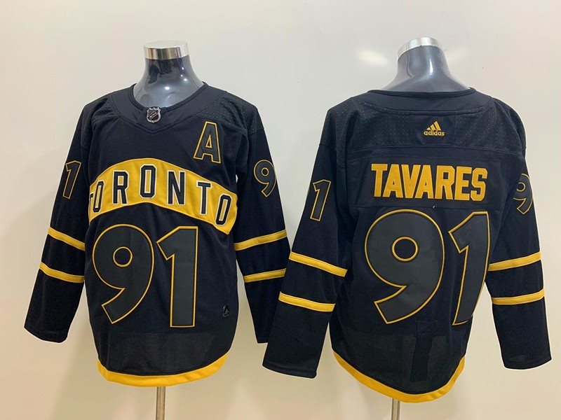 NHL Leafs 91 John Tavares Black Adidas Men Jersey