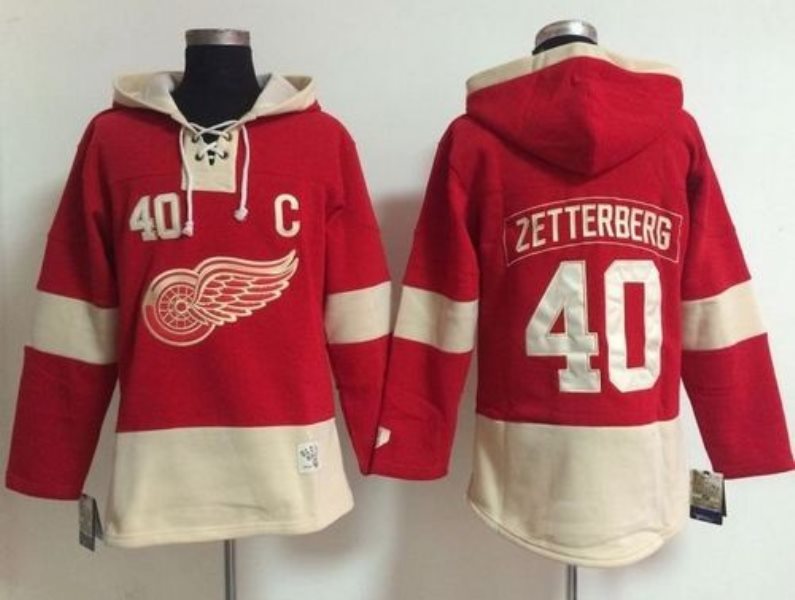 NHL Red Wings 40 Henrik Zetterberg Red Old Time Lacer Women Hoodie