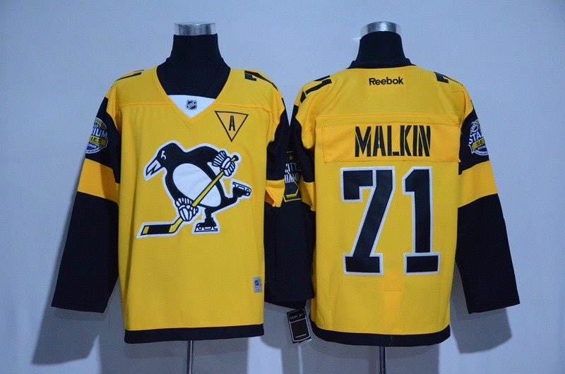 NHL Penguins 71 Evgeni Malkin Yellow 2017 Stadium Series Reebok Men Jersey
