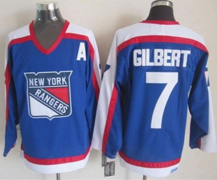 NHL Rangers 7 Rod Gilbert Blue-White CCM Throwback Men Jersey