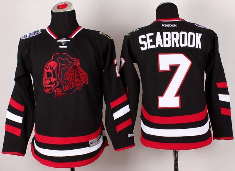 NHL Blackhawks 7 Brent Seabrook Black(Red Skull) 2014 Stadium Series Youth Jersey