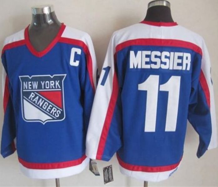 NHL Rangers 11 Mark Messier Blue-White CCM Throwback Men Jersey