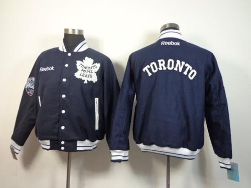 NHL Maple Leafs Blank Satin Button-Up Navy Blue Men Jacket