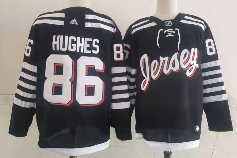 NHL Devils 86 Jack Hughes Black 2022 New Adidas Men Jersey