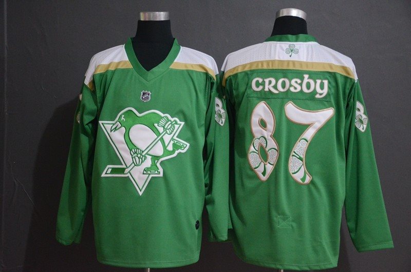NHL Penguins 87 Sidney Crosby Green 2019 St. Patrick's Day Adidas Men Jersey