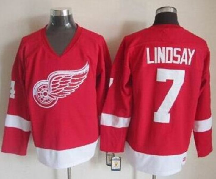 NHL Red Wings 7 Ted Lindsay Red CCM Throwback Men Jersey