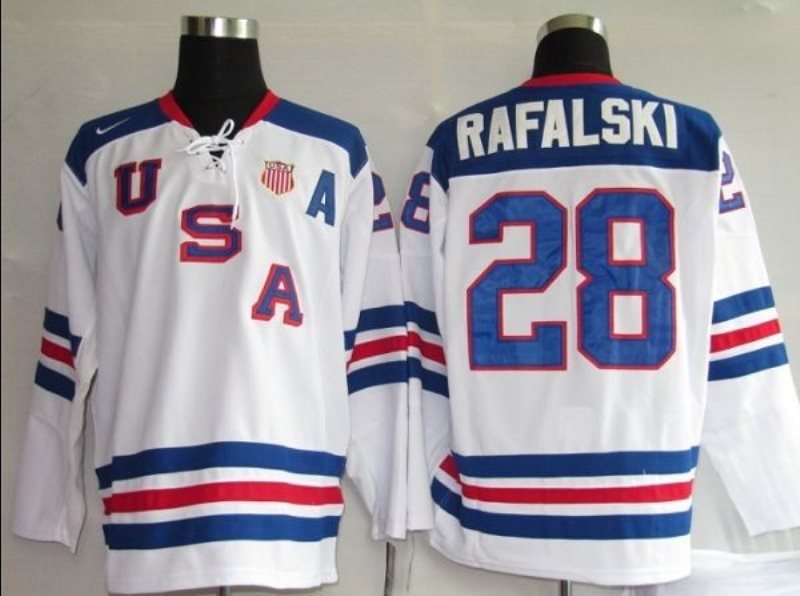 2010 Olympic Team USA 28 Brian Rafalski Embroidered White 1960 Throwback NHL Jersey