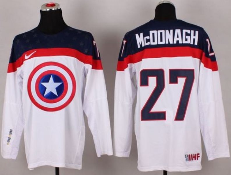 Olympic Team USA 27 Ryan McDonagh White Captain America Fashion Stitched NHL Jersey