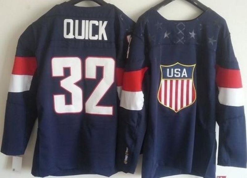 2014 Olympic Team USA No.32 Jonathan Quick Navy Blue Hockey Jersey