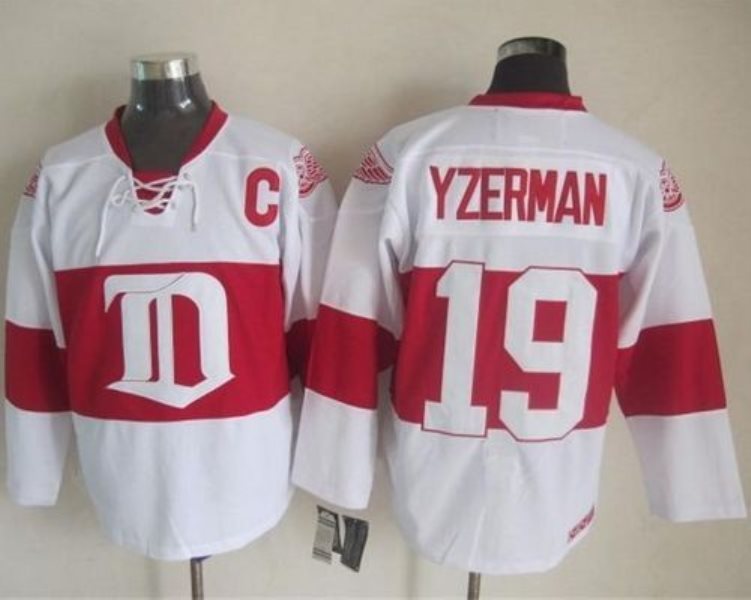 NHL Red Wings 19 Steve Yzerman White Winter Classic CCM Throwback Men Jersey