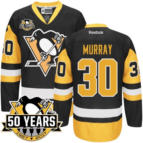 NHL Penguins 30 Matt Murray Black 50th Anniversary Reebok Men Jersey