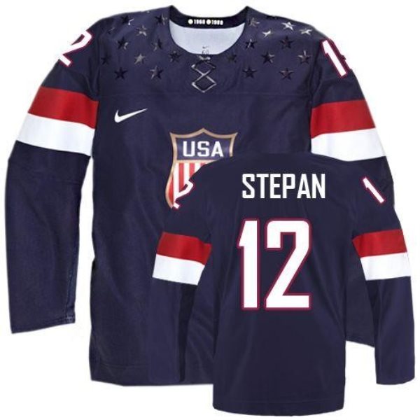 2014 Olympic Team USA No.12 Derek Stepan Navy Blue Hockey Jersey