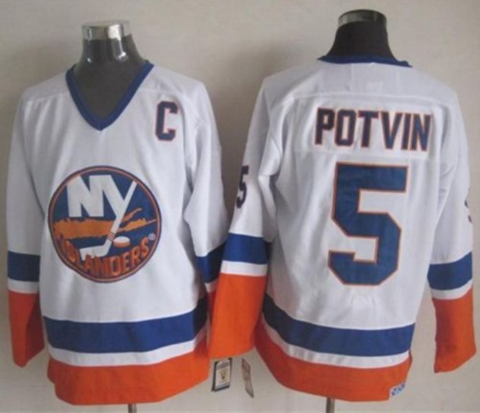NHL Islanders 5 Denis Potvin White CCM Throwback Men Jersey