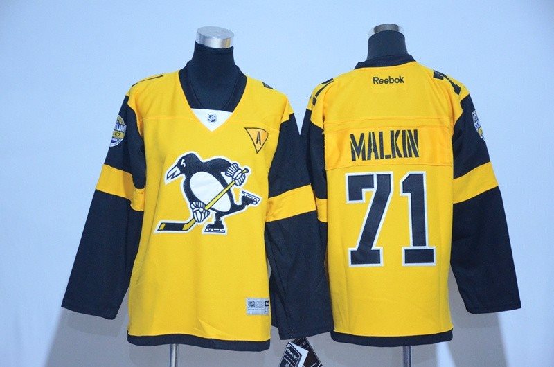 NHL Penguins 71 Evgeni Malkin Yellow 2017 Stadium Series Reebok A Patch Youth Jersey