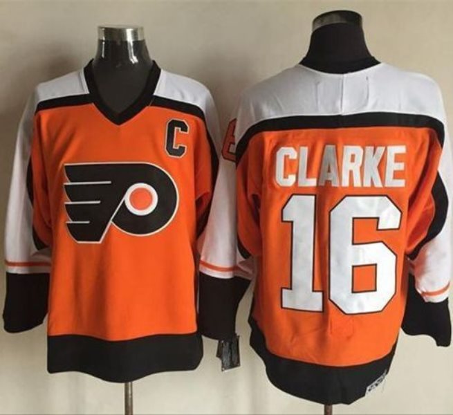 NHL Flyers 16 Bobby Clarke Orange Black CCM Throwback Men Jersey