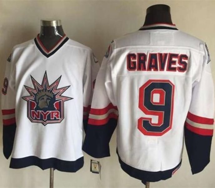 NHL Rangers 9 Adam Graves White Statue of Liberty CCM Men Jersey