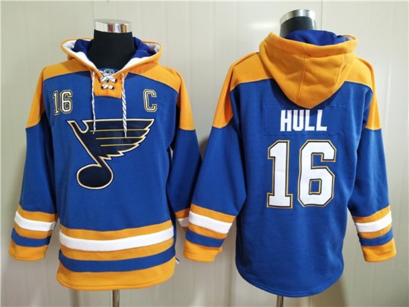 Men's St. Louis Blues #16 Brett Hull Blue Ageless Must-Have Lace-Up Pullover Hoodie