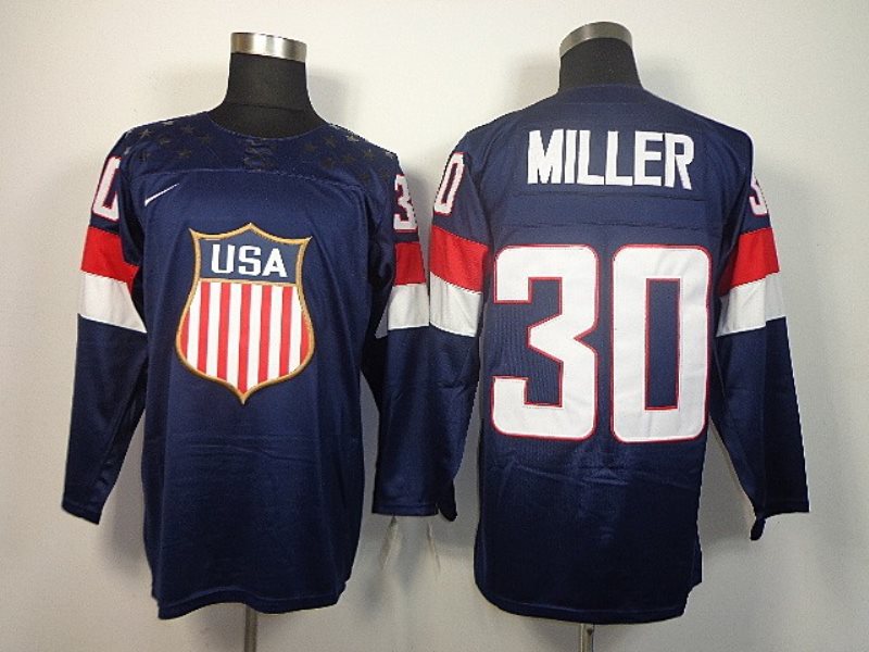 2014 Olympic Team USA No.30 Ryan Miller Navy Blue Hockey Jersey